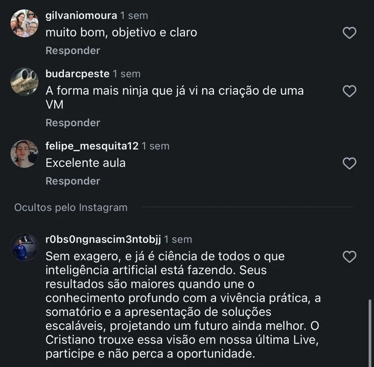 Comentários sobre automação com IA e o diferencial das aulas