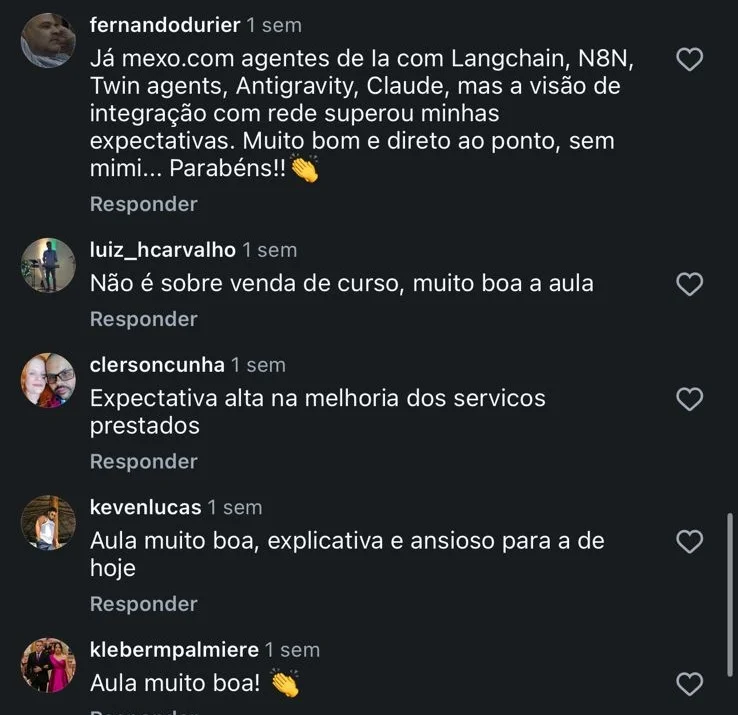 Comentário sobre a qualidade da implementação ao vivo
